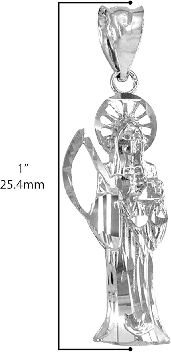 .925 Sterling Silver Nuestra Señora de la Santa Muerte Our Lady of the Holy Death Catholic Pendant Necklace - Choice of Chain Length or Charm Only - Image 3