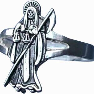 Santa Muerte Grim Reaper Stainless Steel Mens Womens Holy Death Healing Protection Ring
