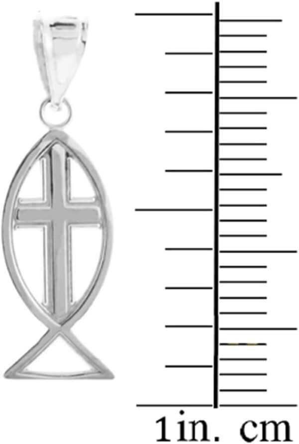 925 Sterling Silver Christian Cross Charm Ichthus Fish Pendant - Image 2