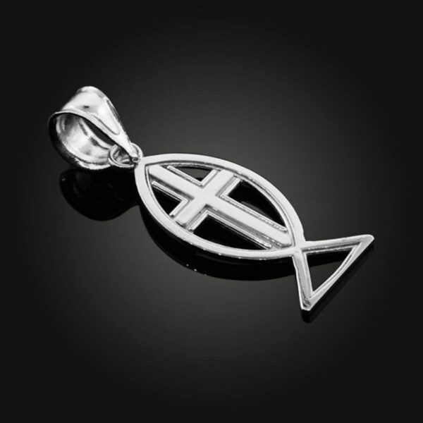 925 Sterling Silver Christian Cross Charm Ichthus Fish Pendant - Image 3