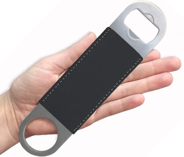 LaserGram Bottle Opener, Malverde, Personalized Engraving Included (Faux Leather, Black & Gold) - Image 4