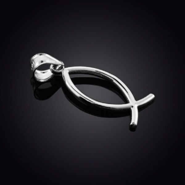 14k White Gold Ichthus Christian Vertical Fish Pendant - Image 2