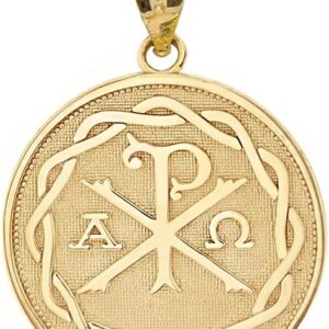 Religious Jewelry 14k Yellow Gold Chi Rho Alpha Omega Symbol Medallion Round Pendant