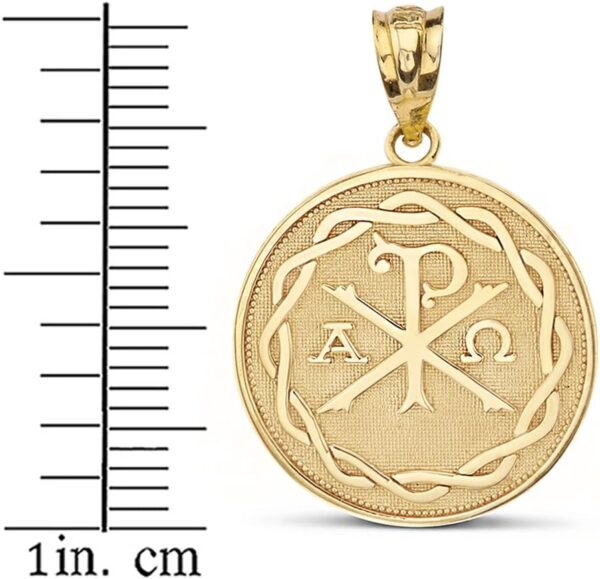 Religious Jewelry 14k Yellow Gold Chi Rho Alpha Omega Symbol Medallion Round Pendant - Image 2