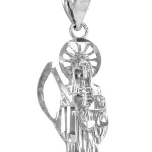 14K White Gold Diamond Cut Santa Muerte Charm Pendant Necklace, 18" Chain