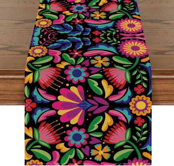 Artoid Mode Floral Dia De Los Muertos Serape Fiesta Mexican Table Runner, Mexico Day of The Dead Kitchen Dining Table Decoration for Home Party Decor 13x90 Inch