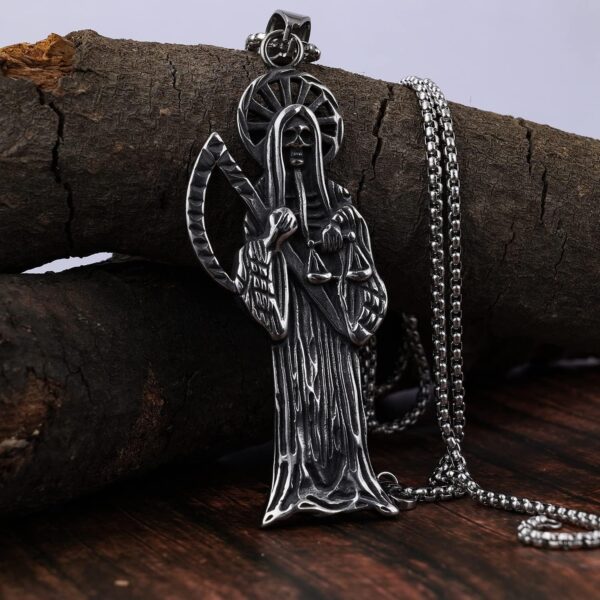 Stainless Steel Holy Saint Death Santa Muerte Grim Reaper Pendant Necklace - Image 4