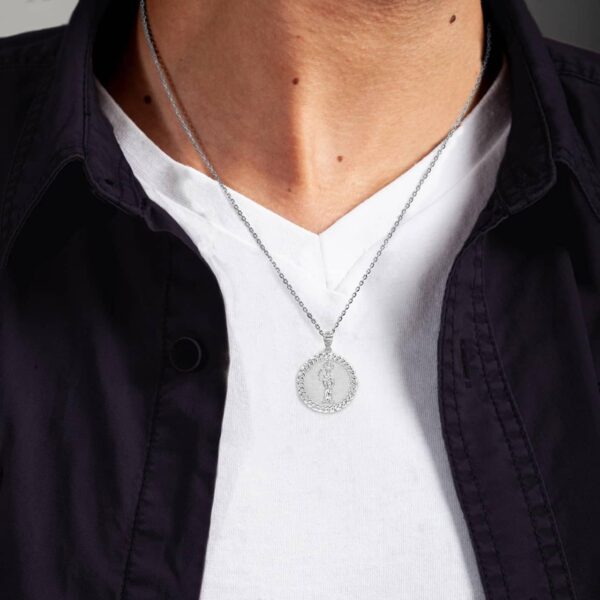 Solid 925 Sterling Silver Santa Muerte (Grim Reaper) Cuban Link Round Frame Pendant Necklace and Pendant Only - Image 2