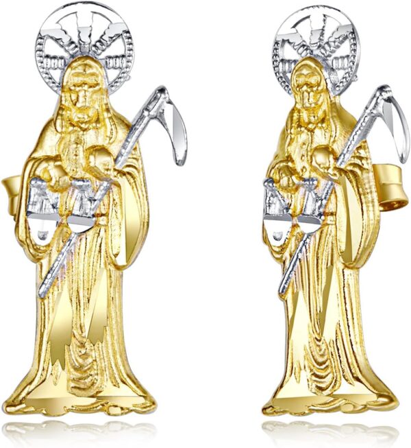 Wellingsale Ladies 14k Tri 3 Color Gold Polished Santa Muerte Earrings