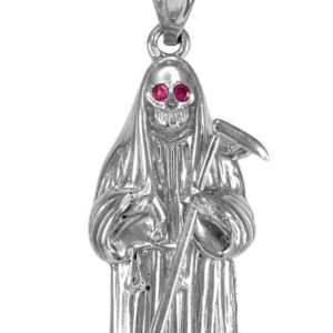 Claddagh Gold High Polish 925 Sterling Silver CZ-Studded Santa Muerte Pendant Necklace