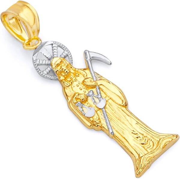 Wellingsale 14K Two 2 Tone White and Yellow Gold Polished Ornate Santa Muerte Pendant