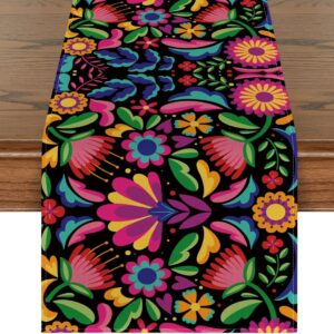 Artoid Mode Floral Dia De Los Muertos Serape Fiesta Mexican Table Runner, Mexico Day of The Dead Kitchen Dining Table Decoration for Home Party Decor 13x48 Inch