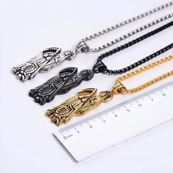 14K Gold Filled Santa Muerte Necklace For Women And Men - 925 Sterling Silver Hip Hop Holy Saint Death La Santa Muerte Pendant Chain Memento Mori Skull Biker Religious Jewelry Amulet Gifts - Image 4