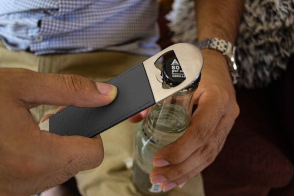LaserGram Bottle Opener, Santa Muerte, Personalized Engraving Included (Faux Leather, Black & Silver) - Image 2