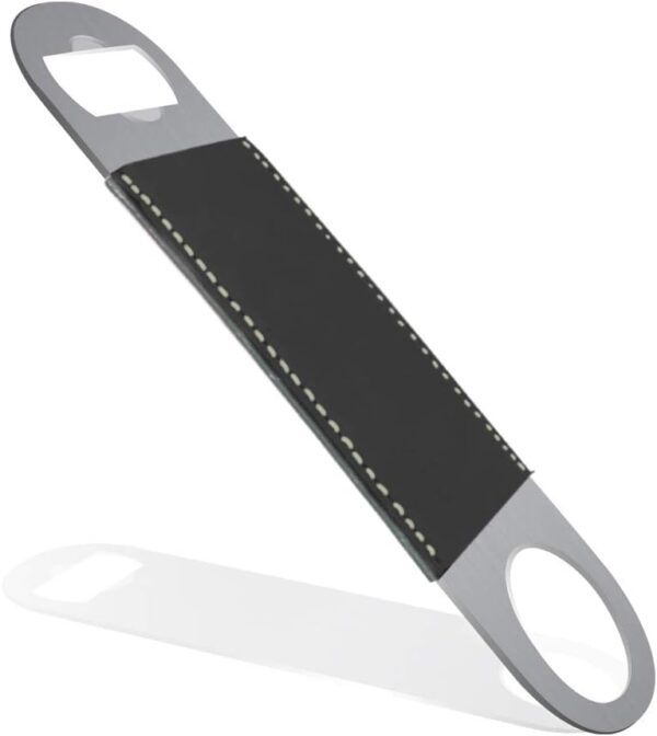 LaserGram Bottle Opener, Santa Muerte, Personalized Engraving Included (Faux Leather, Black & Silver) - Image 3