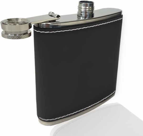 LaserGram Faux Leather Flask, Santa Muerte, Personalized Engraving Included (Black With Silver) - Image 2
