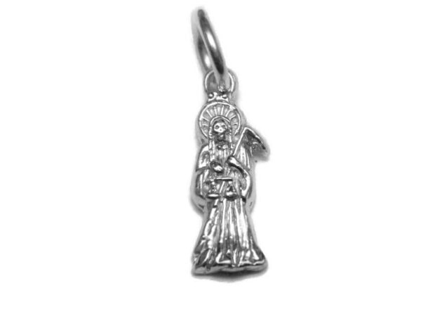 Tiny Santa Muerte Holy Death Small .925 Sterling Silver Charm Pendant - Image 2