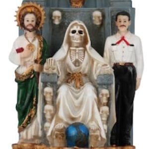 Cannan Santa Muerte Sentada En El Trono 12" Con San Judas Y Malverde Skull & Money Base White Grim Reaper Sitting