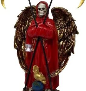 Cannan Santa Muerte 13" Con Alas & Dos Guadañas Holy Death with Wings & Two Scythes Grim Reaper Red Dress