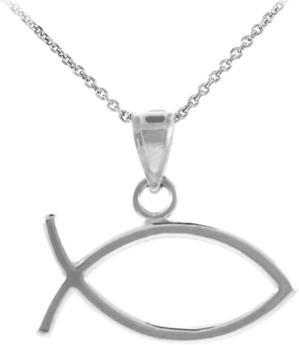 925 Sterling Silver Horizontal Ichthus Charm Christian Fish Pendant Necklace