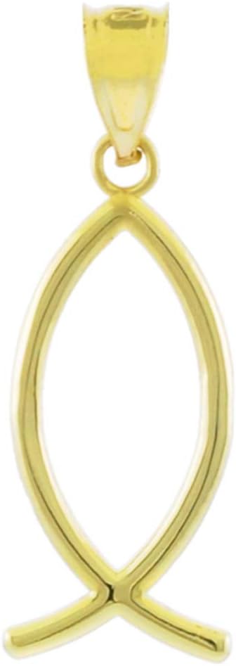 14k Yellow Gold Ichthus Christian Vertical Fish Pendant Necklace, 16" - Image 2