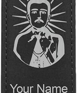 LaserGram Bottle Opener, Malverde, Personalized Engraving Included (Faux Leather, Black & Silver)