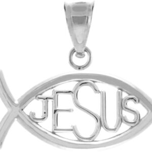925 Sterling Silver Horizontal Jesus Ichthus Charm Christian Fish Pendant