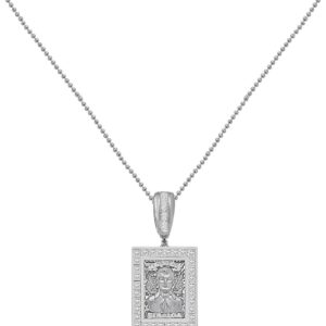 Small 1.60'' Real Sterling Silver Simulated Diamond 14K Gold Finish Jesus Malverde Sinaloa Narco El Santo Patron Frame Charm Pendant + Chain