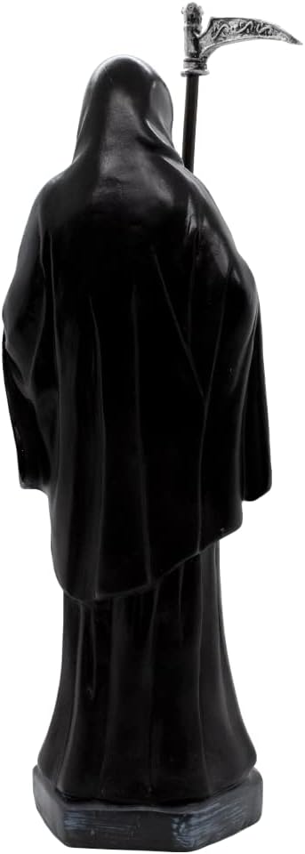 VILLAGE GIFT IMPORTERS Nuestra Señora de la Santa Muerte | Our Lady of a Holy Death | Skeleton Statue Robed in Black and Holding a Globe and Scythe with a Brown Owl at Her Feet | Home Décor - Image 3