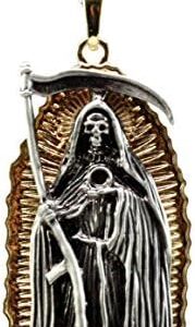 Ebros Gift Day Of The Dead Santa Muerte With Scythe Pewter Necklace Our Lady Of Holy Death Grim Reaper Gold Plated Accessory Jewelry