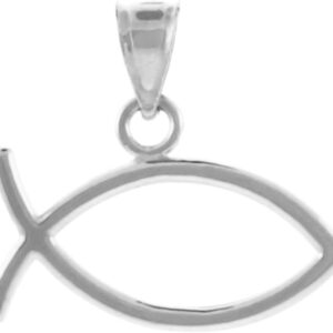 925 Sterling Silver Horizontal Ichthus Charm Christian Fish Pendant