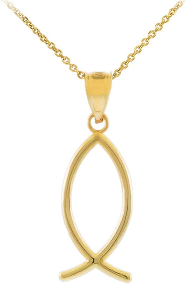 14k Yellow Gold Ichthus Christian Vertical Fish Pendant Necklace, 16"