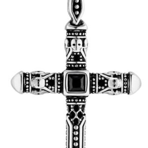 Cross Necklace for Men,Stainless Steel Black Gold Silver Jesus Christ Crucifix Pendant Necklaces Meaningful Religious Jewelry，60cm Rolo Chain