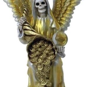 Santa Muerte con Cuerno de la Abundancia 8" para la Buena Suerte y proteccion/Statue Holy Death 8" for Prosperity and Positive Energy (Gold)