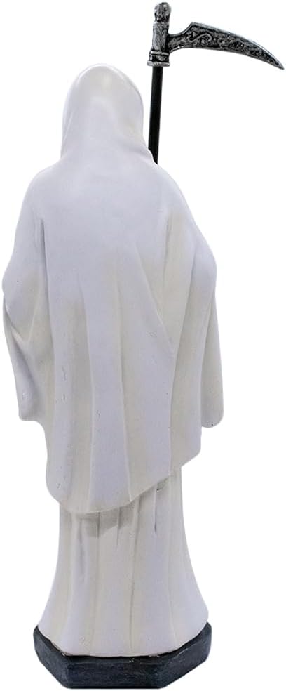 VILLAGE GIFT IMPORTERS 11.5" White Santa Muerte Statue | Our Lady of a Holy Death | Skeleton Statue Holding a Globe and Scythe with a Brown Owl at Her Feet | Hispanic Catholic Home Décor - Image 3