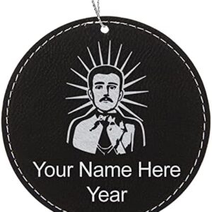 LaserGram Personalized Christmas Ornament, Malverde, Faux Leather, Custom Laser Engraved Gift Idea (Round Shape, Black with Silver)