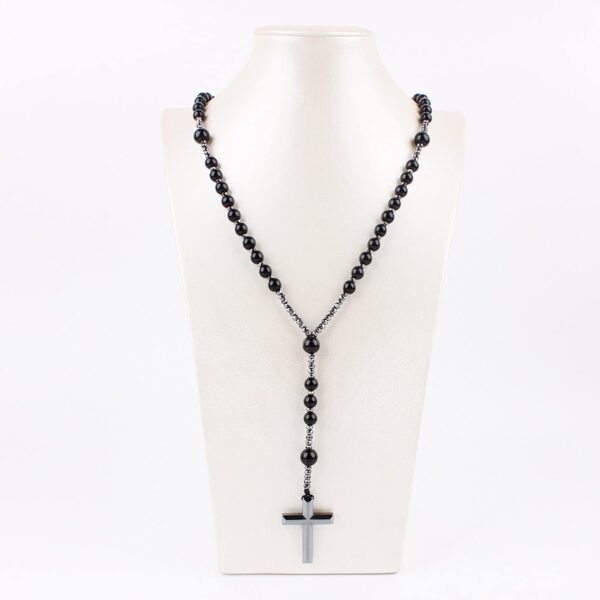 Tiger Eye Cross Necklace Black Obsidian and Hematite Christ Rosary Healing Crystal Necklaces with Cross Pendant Men Necklace Meditation Jewelry (Matte Black) - Image 3