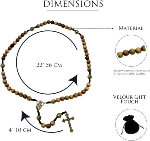 Alexander Castle Our Father Solid Wooden Rosary Beads (Handmade - Brazilian Walnut) with Miraculous Medal Junction - Comes in Velour Gift Pouch - Image 5