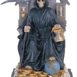 12 Inch Sitting Black Santa Muerte Saint Death Grim Reaper Statue