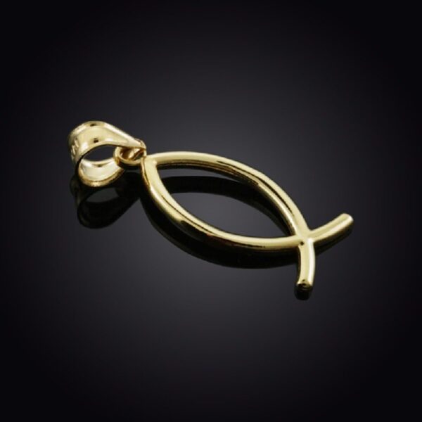 14k Yellow Gold Ichthus Christian Vertical Fish Pendant - Image 2