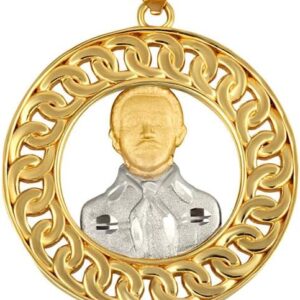 10K or 14K Yellow Gold Cuban Link Round Frame Jesus Malverde Sinaloa Narco-Saint Pendant Necklace - Choose Pendant Only or Necklace Chain Length