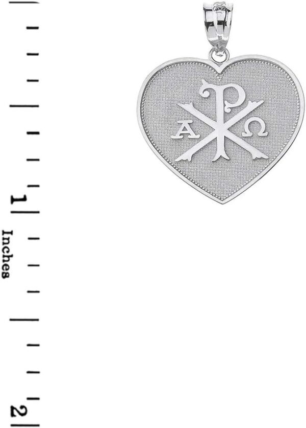 Claddagh Gold 925 Sterling Silver Heart Shaped Chi Rho Alpha Omega Symbol Pendant - Image 2