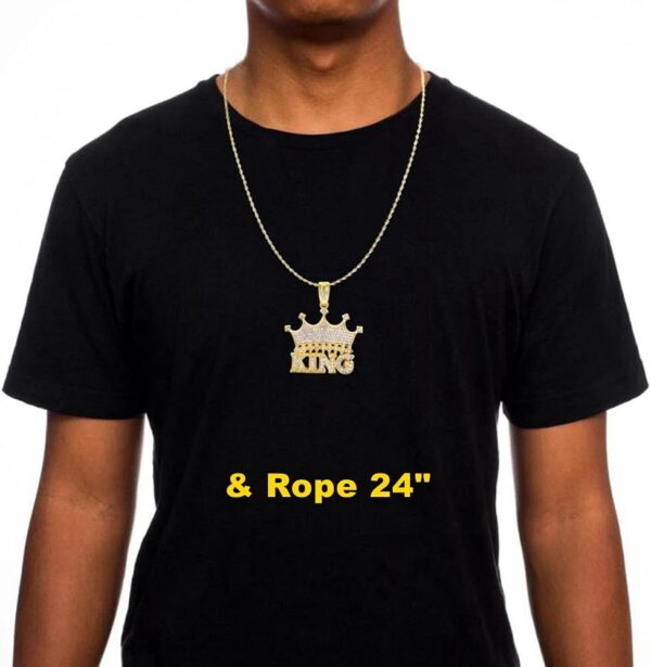 HH BLING EMPIRE 14k Gold Silver Plated Hip Ho Rapper Pendant Chain Necklace for Men, Iced Out Diamond King Pendant with Rope Tennis Chains 22 Inch - Image 7