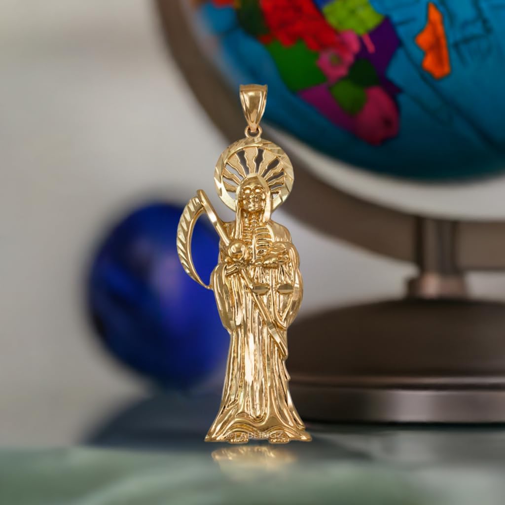 LA BLINGZ 14K Yellow Gold Santa Muerte DC Pendant - Image 4