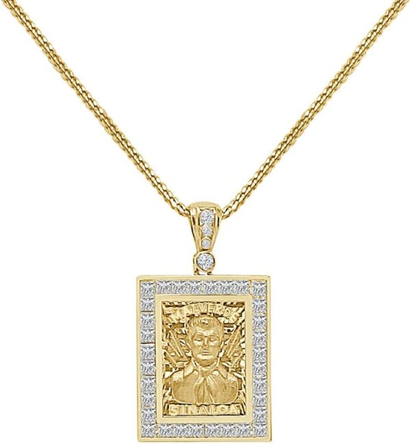 Real 10K Solid Gold Jesús Malverde Sinaloa Narco-Saint Pendent Charm 1.25''