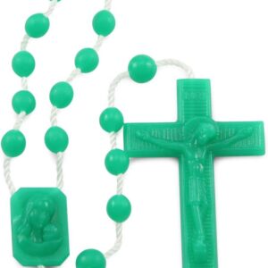 Bulk Plastic Rosary Beads Pack of 25 -Green Plastic Rosaries Made in Italy - Each Rosary Individually Packed in a Bag