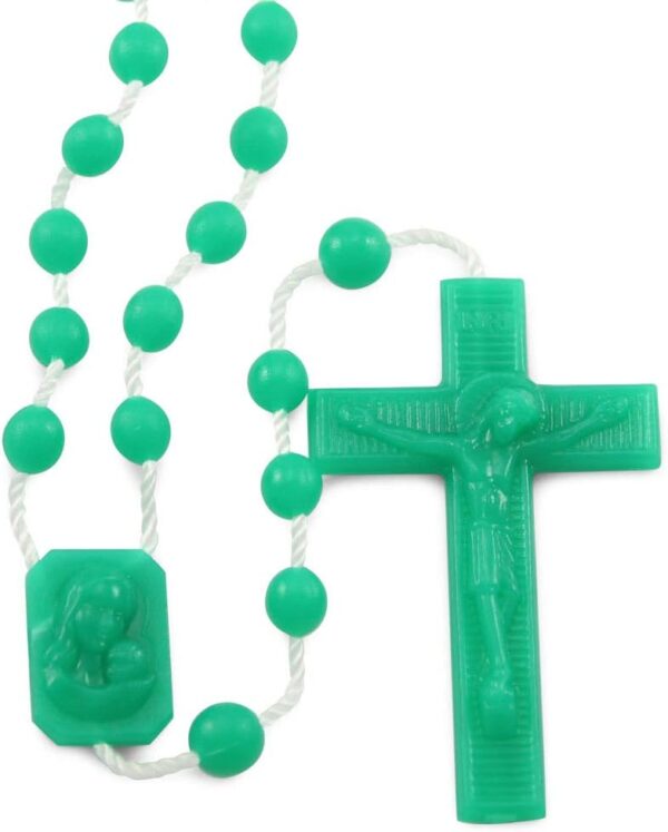 Bulk Plastic Rosary Beads Pack of 25 -Green Plastic Rosaries Made in Italy - Each Rosary Individually Packed in a Bag
