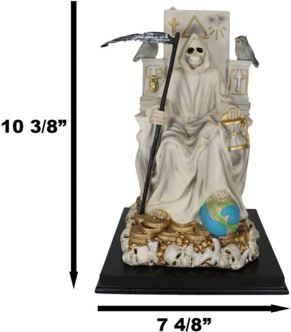 Ebros White Robe Santa Muerte Holy Sacred Death Bone Mother Seated On Throne with Scythe Statue Patron of Protection Healing Purity Figurine Day of The Dead Decorative Sculpture - Image 2