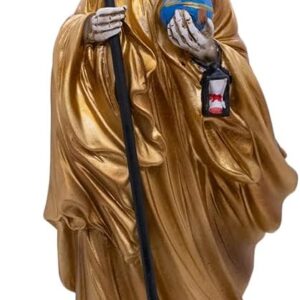 12" Santa Muerte Statue | Our Lady of a Holy Death | Gold-tone, Red, or Brown Robe | Skeleton Statue Holding a Globe and Scythe with a Brown Owl on her shoulder | Home Décor (Gold-Tone)