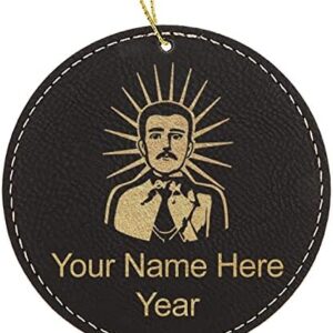LaserGram Personalized Christmas Ornament, Malverde, Faux Leather, Custom Laser Engraved Gift Idea (Round Shape, Black with Gold)